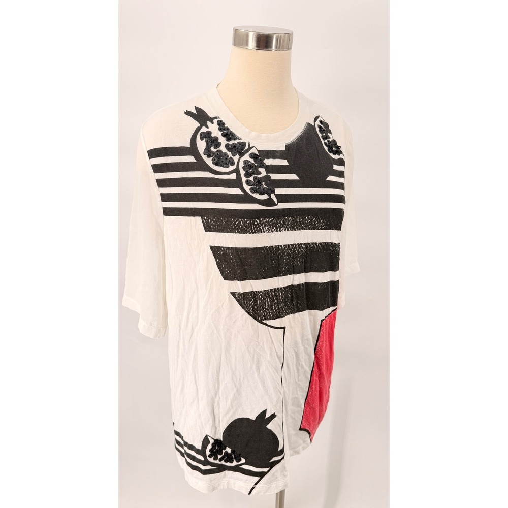 3.1 Phillip Lim Graphic T-Shirt Womens M White Sequin Pomegranate Sheer Back Tee